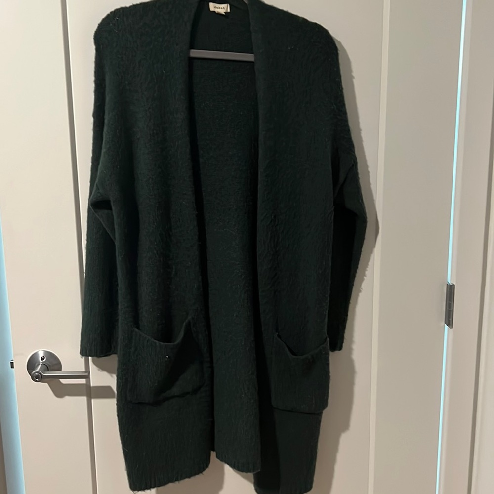 Dark green, wool, long cardigan. Size L